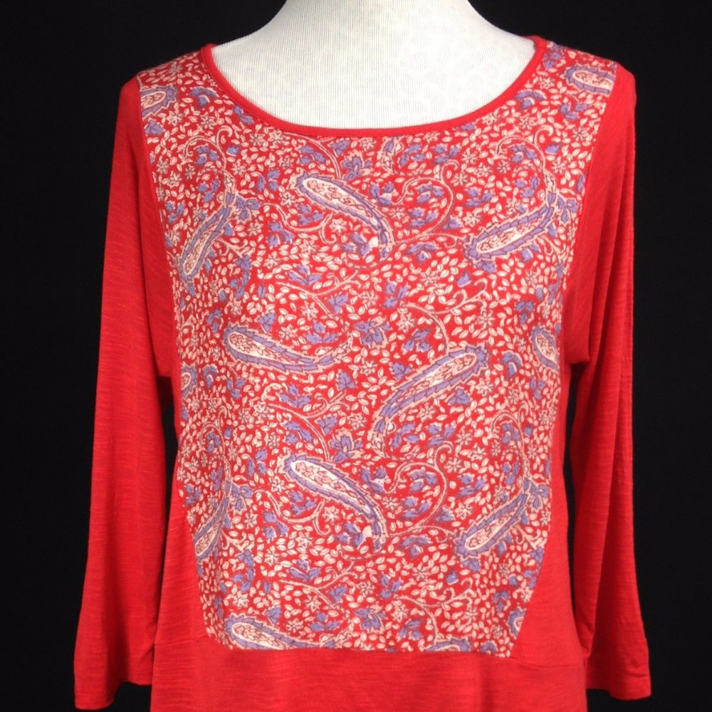 Lucky Brand Sz S Paisley Asymmetrical Blouse Red